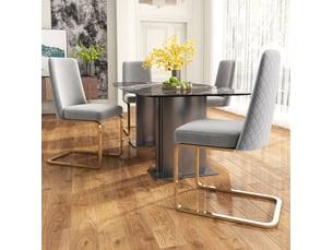 Lot de 4 chaises de salle à manger en velours gris avec pieds en métal doré