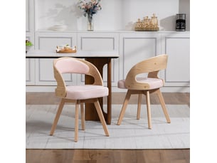 Chaise de salle à manger pivotante 2 pièces avec dossier ergonomique et assise rembourrée en lin rose