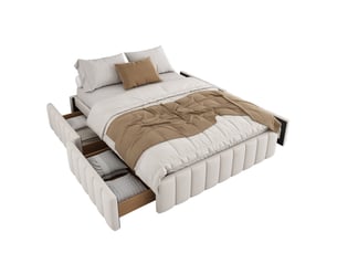 Lit avec rangement 140x200 cm <strong></strong> <strong></strong> coloris beige