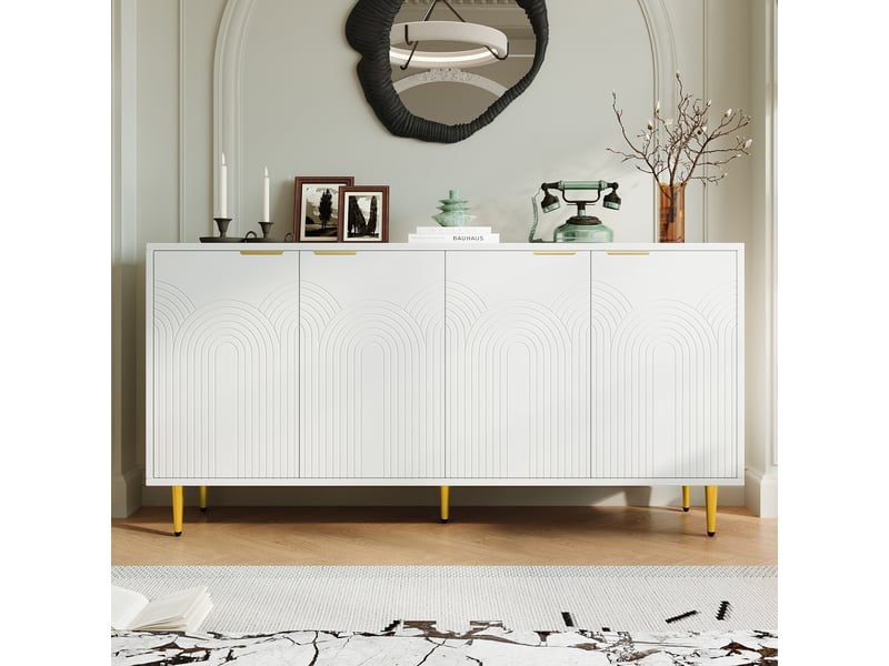  Buffet 4 portes avec étagères réglables et fermeture amortie - lpospi - mdf blanc 160 × 80 × 40 cm  - Conforama B