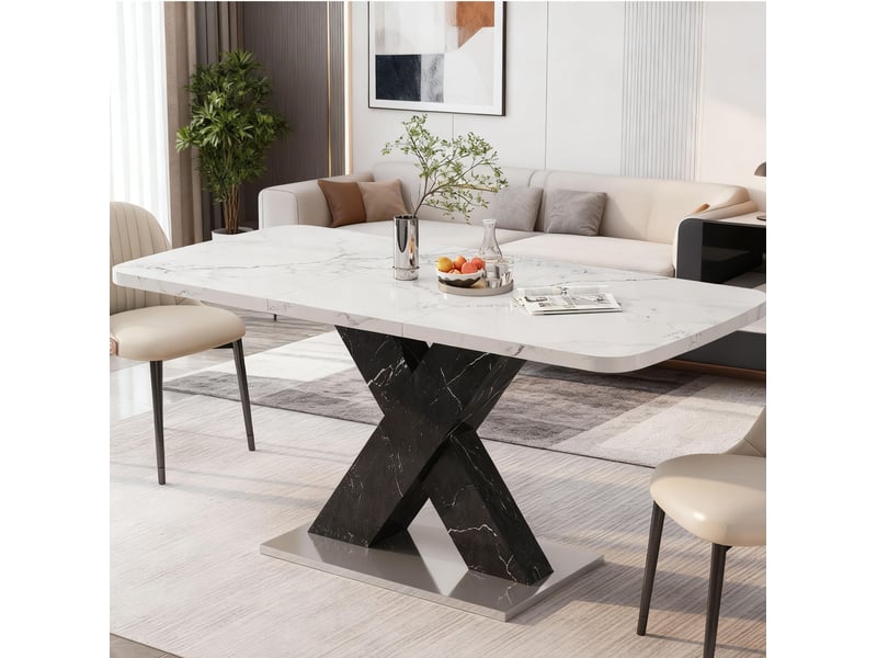  Table à manger extensible 120x80x76,5 cm mdf blanc et noir  - Conforama B