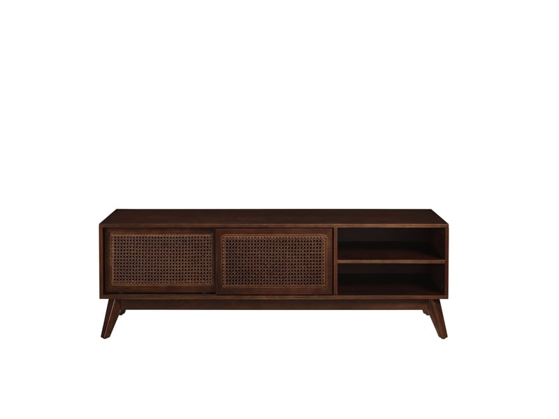  Meuble tv tcqpz vintage en rotin 150 cm pour tv jusqu'à 65 pouces bois foncé mdf avec portes coulissantes et rangements  - Conforama A