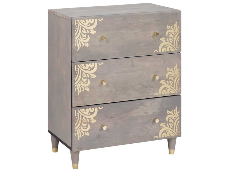 Lot de 2 buffet, meuble de rangement salon 60 x 33 x 75 cm bois de mangue massif gris - Conforama C