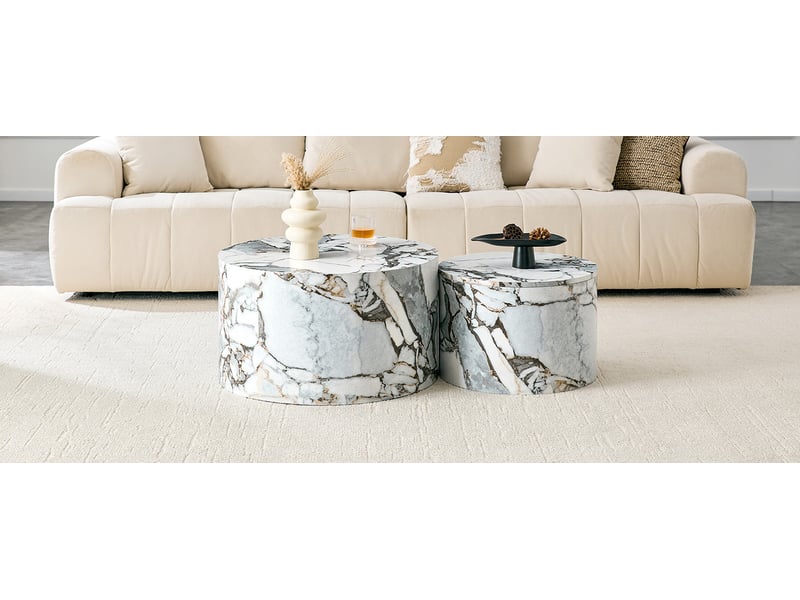 Lot de 2 tables basses rondes gigognes avec rangement en mdf blanc, ø 62,8 cm  - Conforama D
