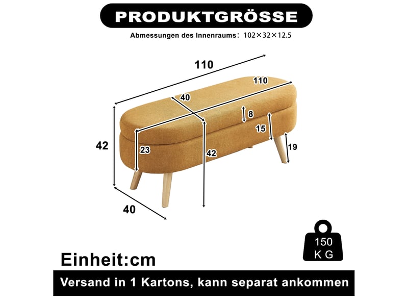  Banc de rangement 110x40x42 cm en chenille jaune  - Conforama C
