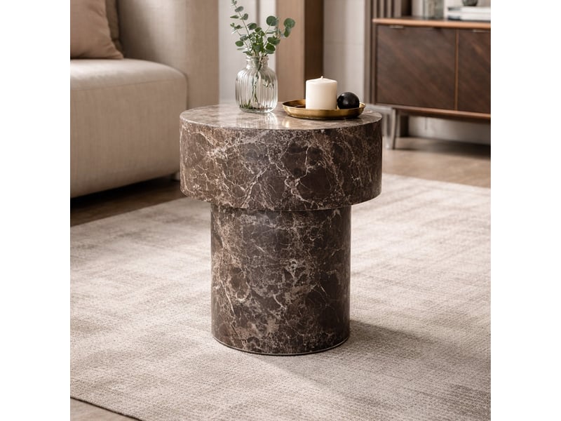  Table d'appoint ronde en marbre d'ingénierie marron d39 cm  - Conforama B