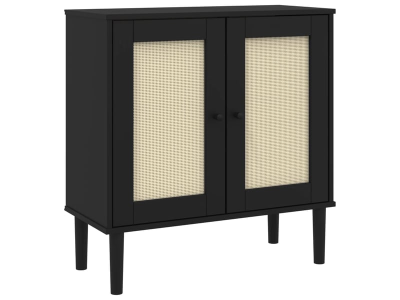 Buffet - bahut - meuble de rangement senja aspect rotin noir 80x35x80 cm bois massif de pin  - Conforama A