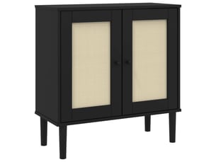 Buffet - bahut - meuble de rangement senja aspect rotin noir 80x35x80 cm bois massif de pin
