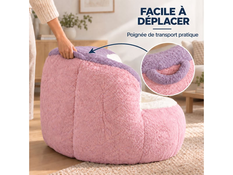 Canapé pouf géant en fausse fourrure, tissu doux respectueux de la peau, mousse déchiquetée haute résilience,rose+blanc+violet - Conforama B