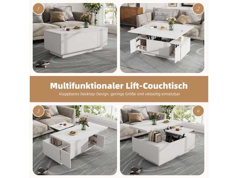  Table basse relevable avec 2 plateaux et 2 portes pour salon 100×50×43 cm en panneaux de particules blanche  - Conforama C