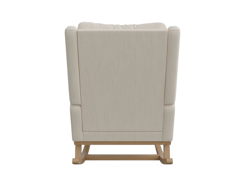 Fauteuil à bascule - 93 x 70 x 96 cm - beige - en tissu lin - chaise à bascule confortable avec coussin lombaire et pieds en bois - Conforama D