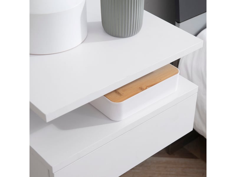 Lot de 2 tables de chevet murales, tables de nuit suspendues avec tiroir coulissant, compartiment ouvert, plateau, style moderne, pour chambre à coucher, blanc, 35 x 32 x 22,5 cm  - Conforama R