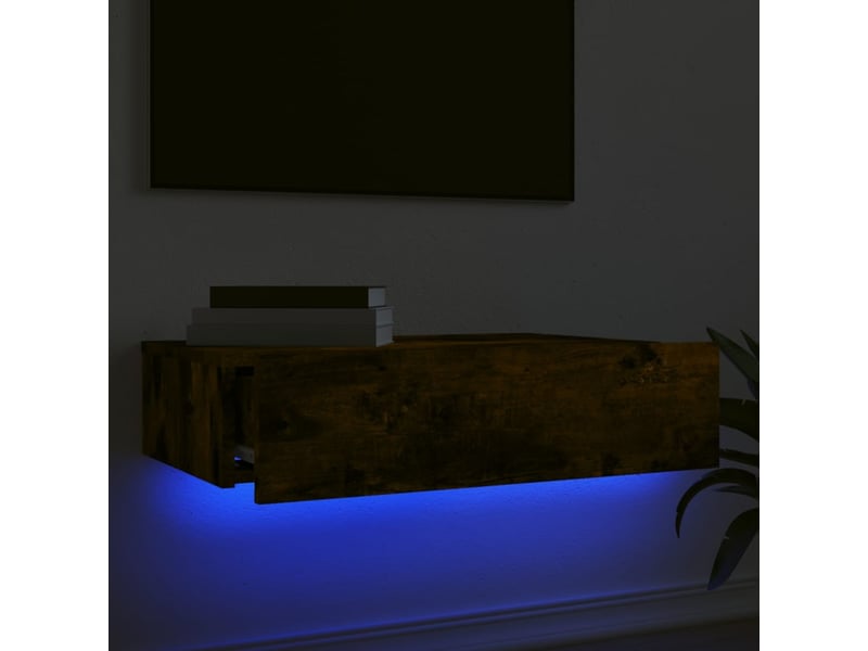  Meuble tv - banc tv - meuble de rangement avec éclairage led chêne fumé 60x35x15,5 cm  - Conforama D