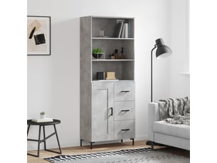 Buffet haut - bahut - meuble de rangement gris béton 69,5x34x180 cm bois d'ingénierie
