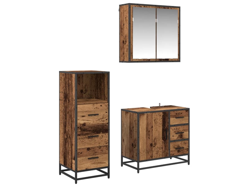  Ensemble de mobilier de salle de bain 3 pc bois ancien cf64268  - Conforama A
