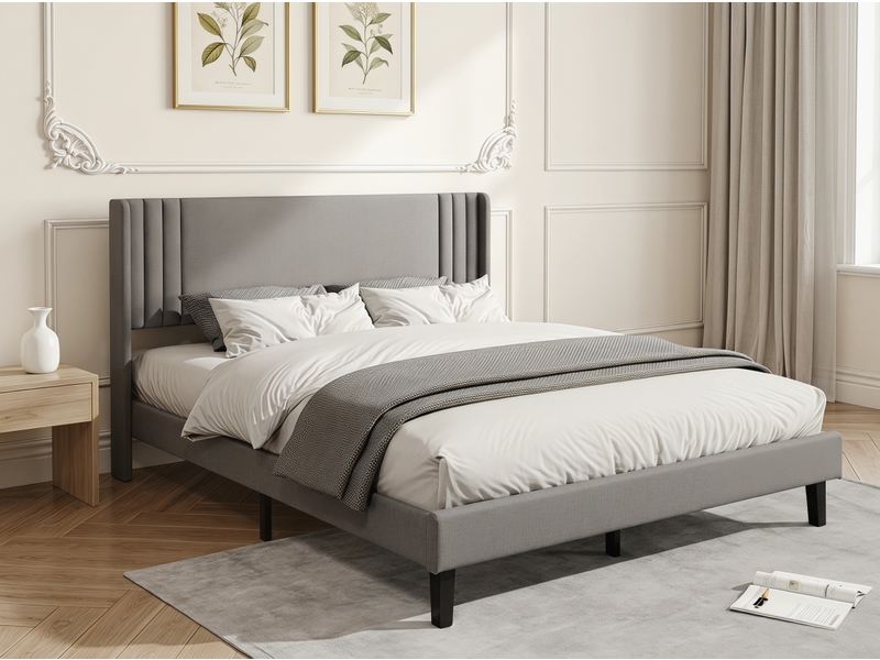  Lit coffre 140x200cm - lit 2 places - avec led - velours - beige, sommier à lattes (matelas non inclus)  - Conforama D