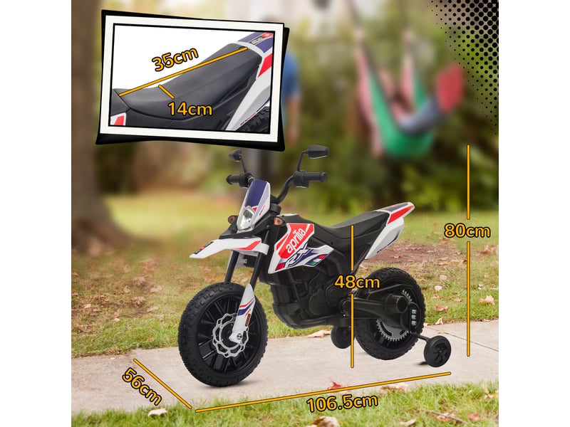  Moto électrique pour enfants de 37 à 96 mois, équipée de deux moteurs 12 v, de roues amovibles et supportant jusqu'à 30 kg. Couleur : blanche.  - Conforama E