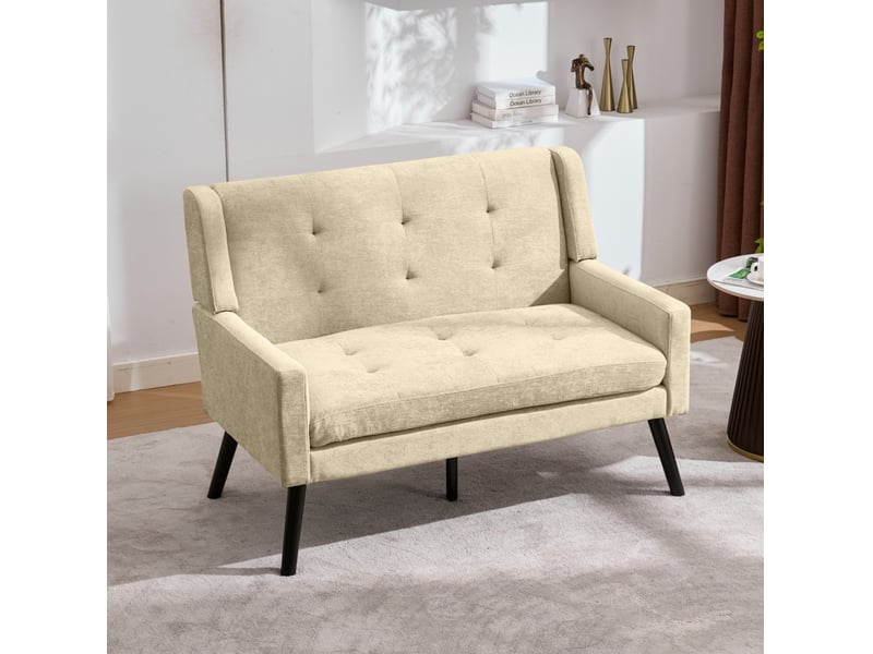  Ensemble de fauteuils d'appoint tcqpz 2 pièces 1 place et 2 places en tissu beige avec mousse haute densité, tufting et pieds en bois massif pour salon ou bureau à domicile  - Conforama D