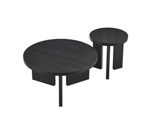 Table basse ronde en mdf avec structure rainurée, ensemble de 2 pièces, style moderne pour salon et bureau, noir