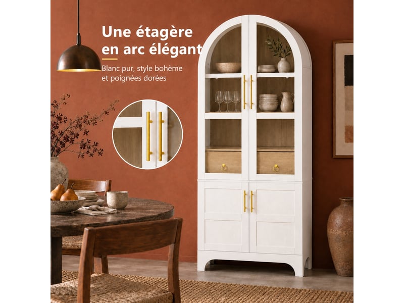  Meuble de cuisine muvano, buffet haut blanc en verre strié, 76 × 40 × 180 cm  - Conforama E