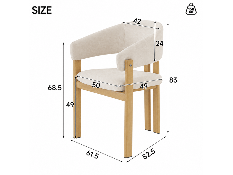 Lot de 6 chaises de salle à manger 61,5x52,5x83 cm, accoudoirs, métal aspect bois et lin, beige et bois clair  - Conforama C