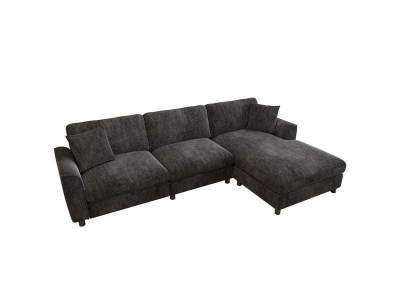  Canapé d’angle modulable en l 256 cm 3 places avec méridienne réversible extra-large 90 cm, accoudoirs courbés, ressorts ensachés, chenille gris  - Conforama A