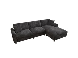 Canapé d’angle modulable en l 256 cm 3 places avec méridienne réversible extra-large 90 cm, accoudoirs courbés, ressorts ensachés, chenille gris