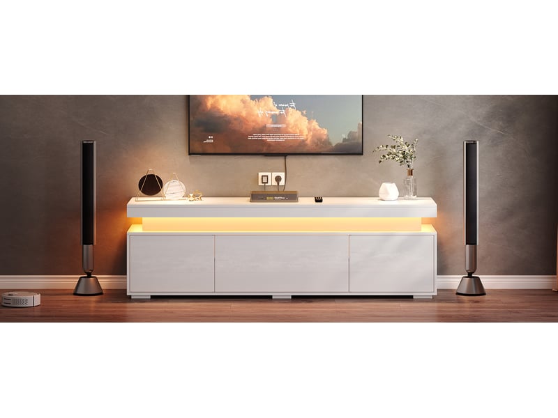  Meuble tv 180 x 40 x 56 cm, 4 tiroirs, 2 portes, façade ondulée, jusqu’à 75 pouces, noyer foncé  - Conforama D