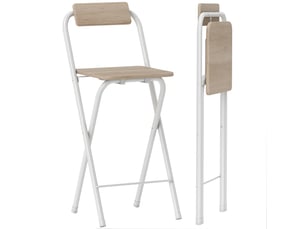 Ensemble de 2 tabourets de bar pliants avec dossier, repose-pieds et structure en acier pour comptoir de salle à manger, couleur naturelle