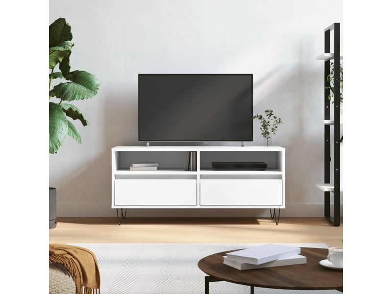  Meuble tv - banc tv - meuble de rangement blanc 100x34,5x44,5 cm bois d'ingénierie  - Conforama B
