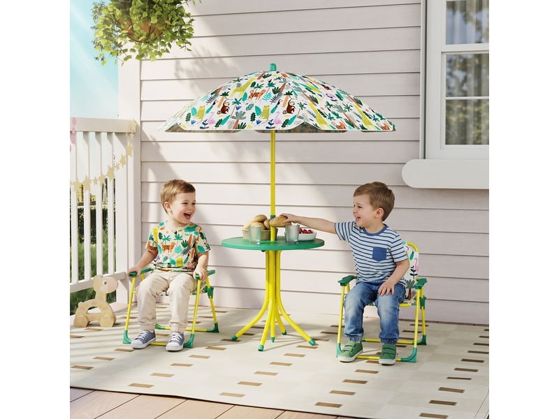  Ensemble table et chaises de pique-nique pour enfants avec parasol vert  - Conforama B