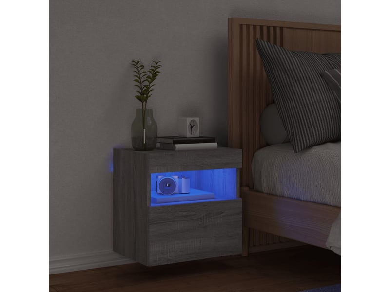  Meuble tv - banc tv - meuble de rangement mural avec lumières led sonoma gris 40x30x40 cm  - Conforama D