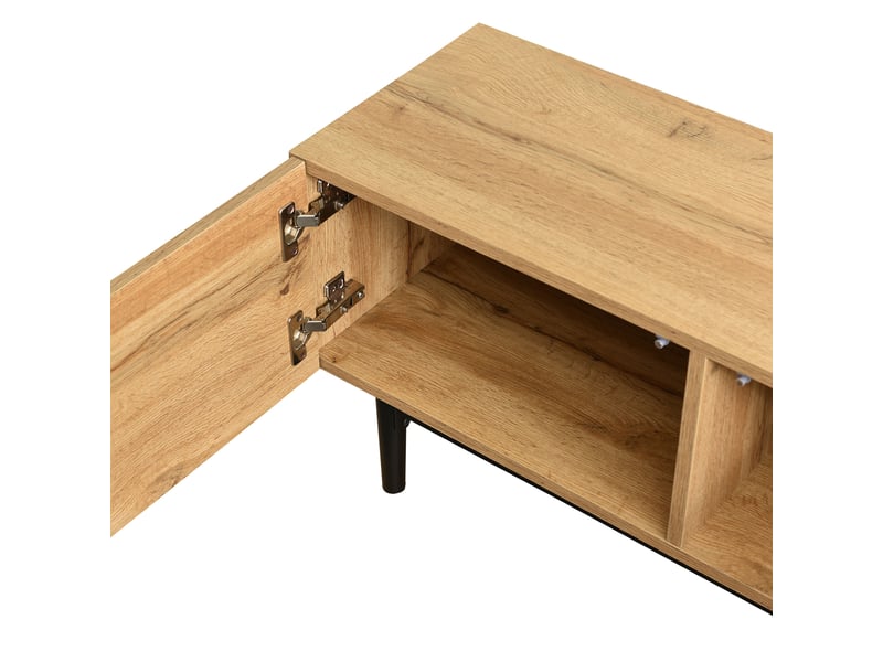  Meuble tv 175x31x41 cm avec 3 portes et led, bois et noir  - Conforama E