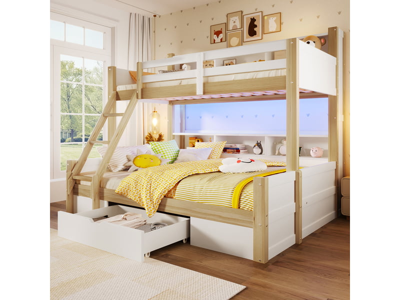 Lit superposé en pin blanc et naturel 90x200 cm + 140x200 cm - Conforama E