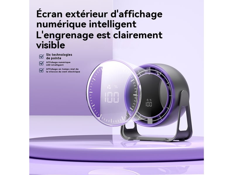  Ventilateur de bureau 100 vitesses rechargeable par usb violet  - Conforama C