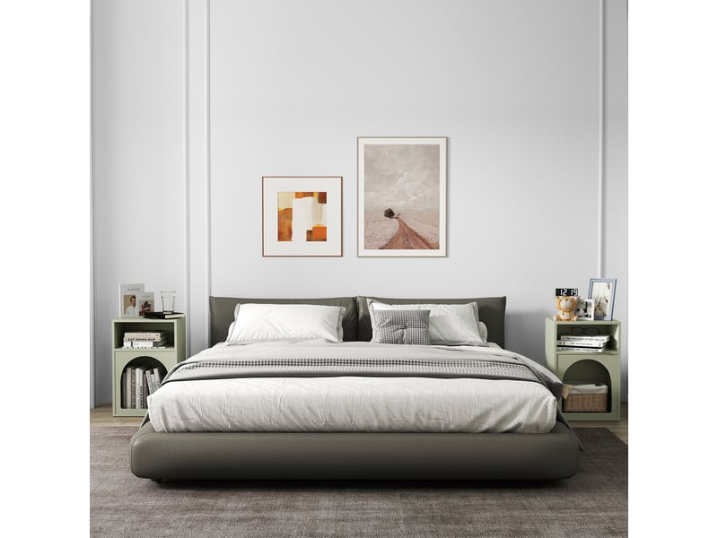  Lot de 2 tables de chevet, table de nuit avec compartiments ouverts, design arqué, 40 x 30 x 60 cm, vert clair  - Conforama C