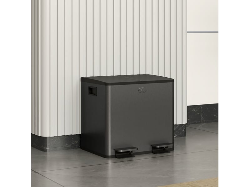  Poubelle double 2 x 15 l à pédale, fermeture douce, métal, noir  - Conforama B