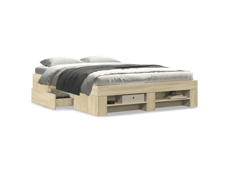  Lit double- lit adulte -  cadre de lit sans matelas chêne sonoma 135x190 cm  - Conforama C