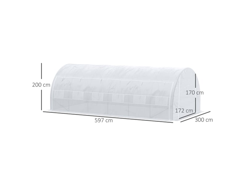  Serre de jardin 18 m² 6l x 3l x 2h m avec porte + parois latérales zippées enroulables, 12 fenêtres, acier pe  - Conforama E