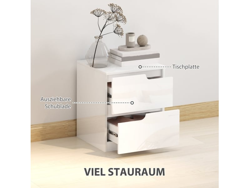  Table de chevet 40 x 40 x 48 cm – blanc brillant – 2 tiroirs sans poignée pour chambre et salon  - Conforama D