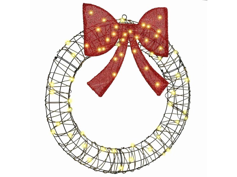 Couronne de noël, décoration de noël blanc chaud 75 x 75 x 8 cm rotin 60 led cf61768 - Conforama A
