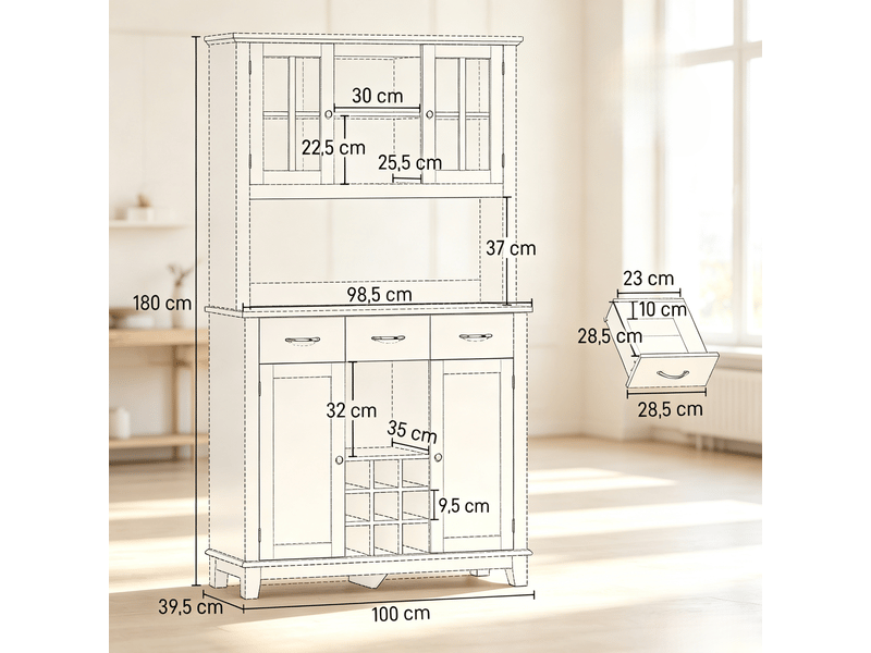  Buffet haut avec éclairage led rgb, sideboard pratique, meuble de rangement moderne  - Conforama C
