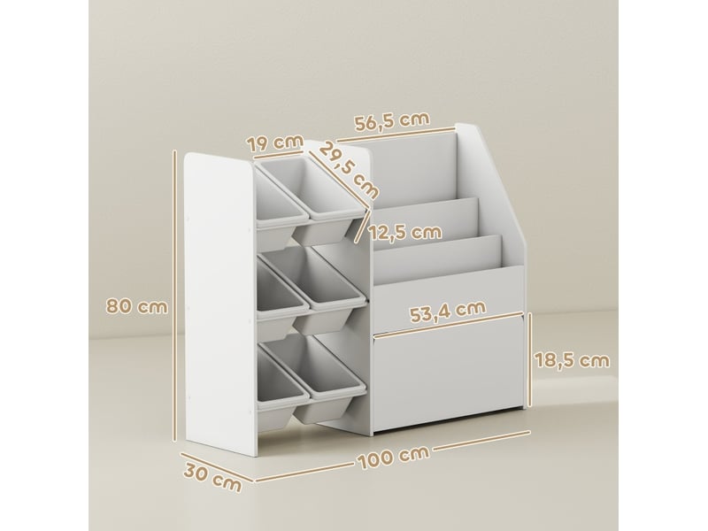  Rangement enfant 100x30x80 cm avec 6 bacs mdf et métal blanc  - Conforama E