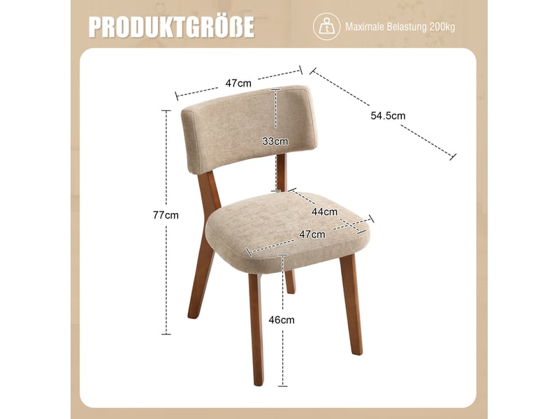  Chaises de salle à manger lot de 2, assise rembourrée, bois kaki  - Conforama E