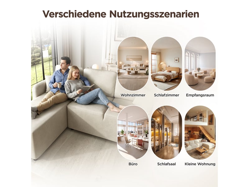  Canapé d'angle 3 places tissu chenille beige clair avec méridienne  - Conforama C