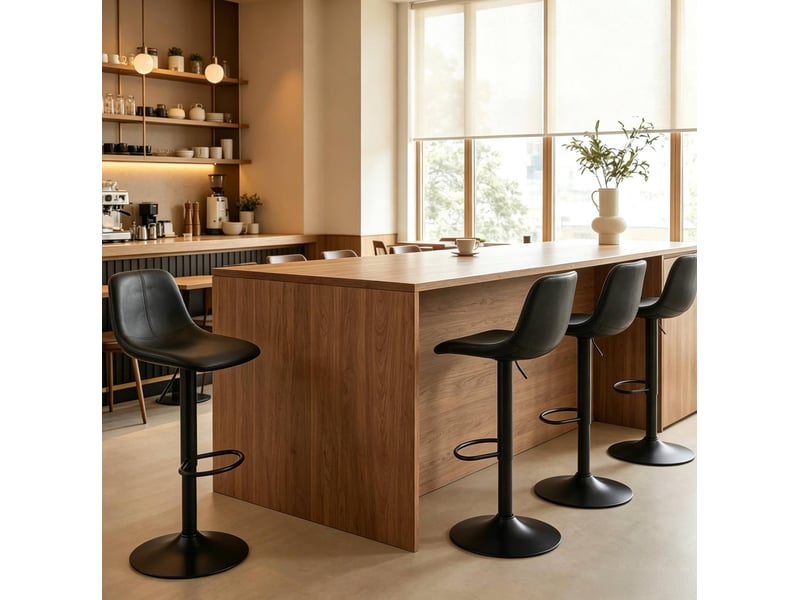  Tabouret de bar lot de 2 réglables en hauteur, pivotants à 360° avec repose-pieds, en pu et acier noir  - Conforama D