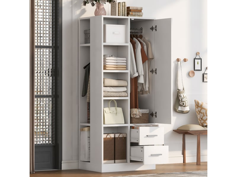 Armoire une porte tcqpz 70 x 50 x 170 cm avec étagères, deux tringles et deux tiroirs, blanc - Conforama B