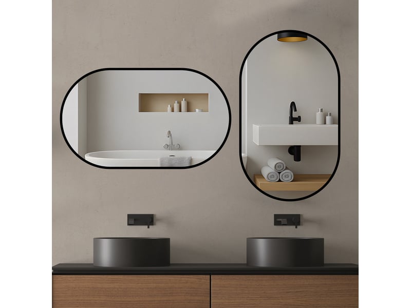  Miroir de salle de bains 50 x 80 cm noir et argent, cadre aluminium, pose murale horizontale ou verticale  - Conforama B
