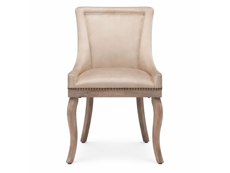  Lot de 4 chaises de salle à manger velours beige, capitonnage clouté, pieds bois massif  - Conforama A