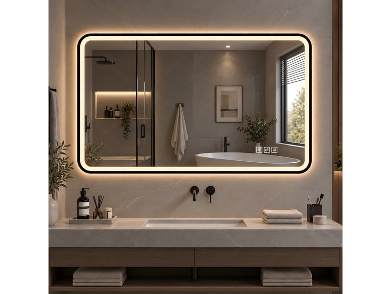  Miroir led salle de bain 100x60 cm – noir – éclairage avantarrière, antibuée et intensité réglable  - Conforama E